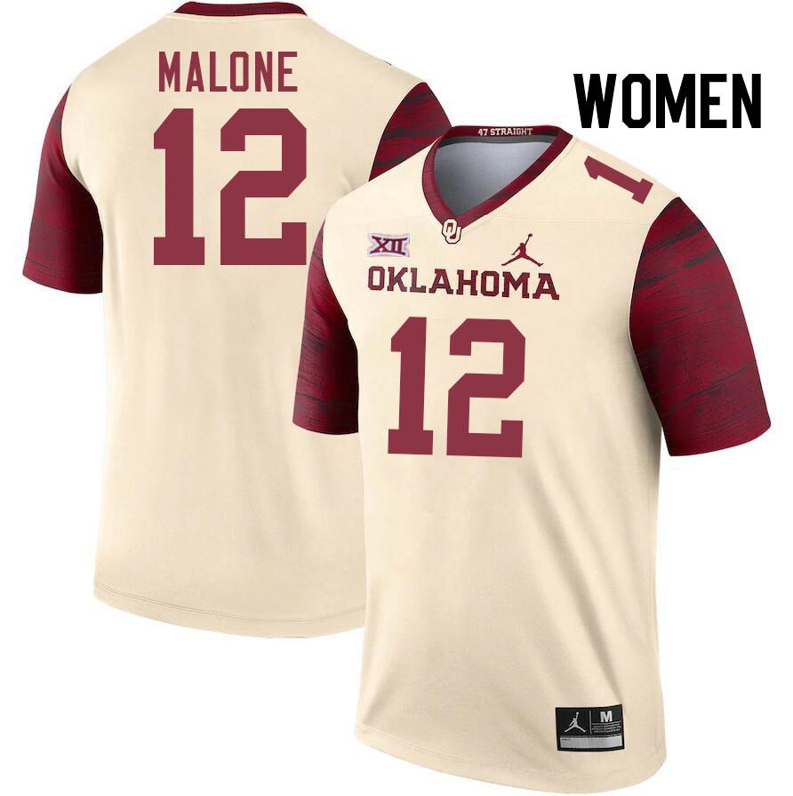 Women #12 Dez Malone Oklahoma Sooners College Football Jerseys Stitched-Cream